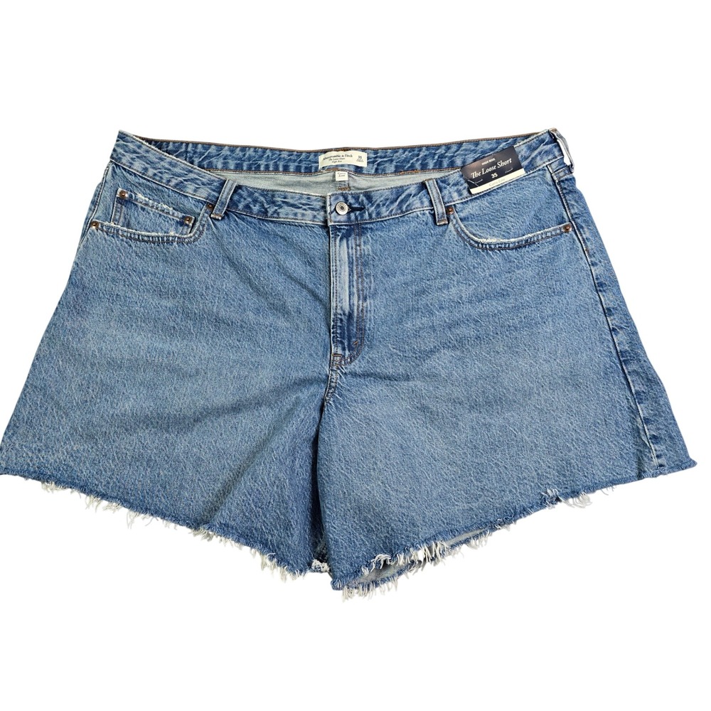 Abercrombie & Fitch The Loose Denim Short Women 35 (20) Blue Curve Love Frayed